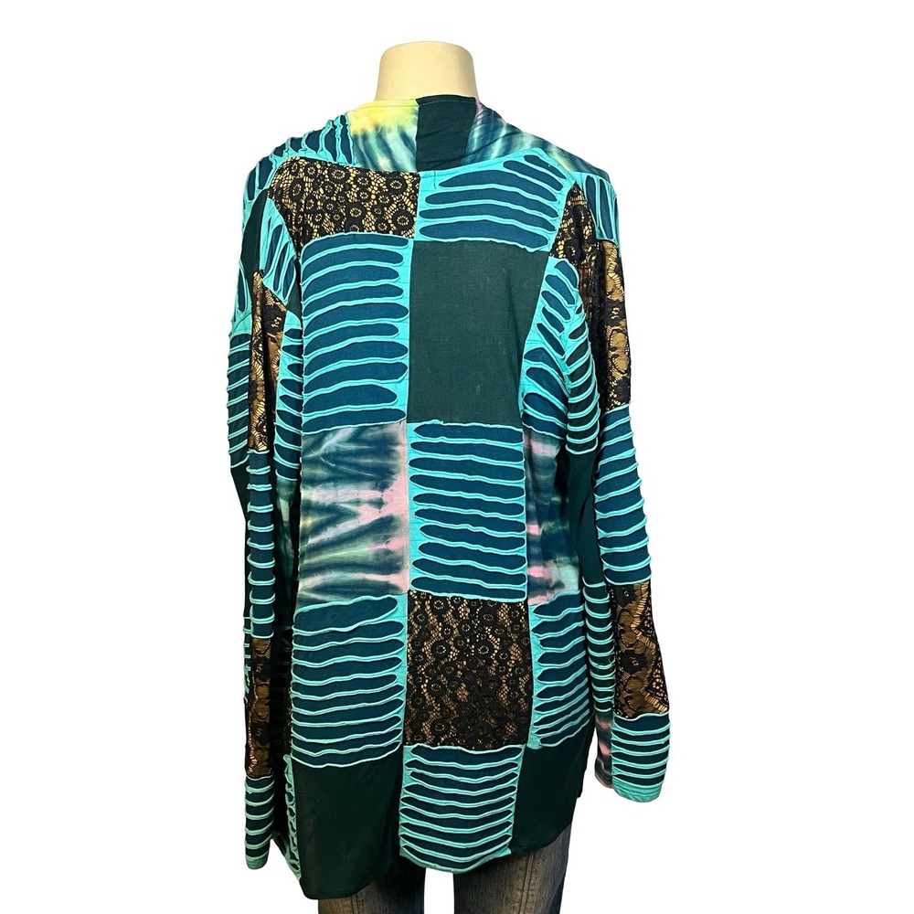 Rising International Womens M Boho Patchwork Razor Cut Lace Cardigan Multi-Color - Picture 2 of 14